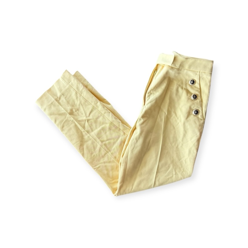 Zara yellow pants button accent medium wrinkled - Picture 3 of 10